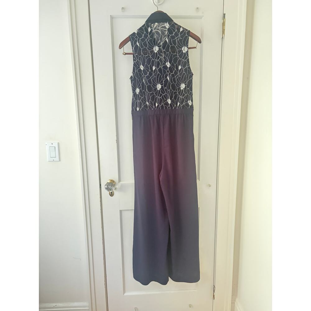 Abbey Glass Jumpsuit Navy Blue Floral Lace Size 6 - Picture 2 of 11
